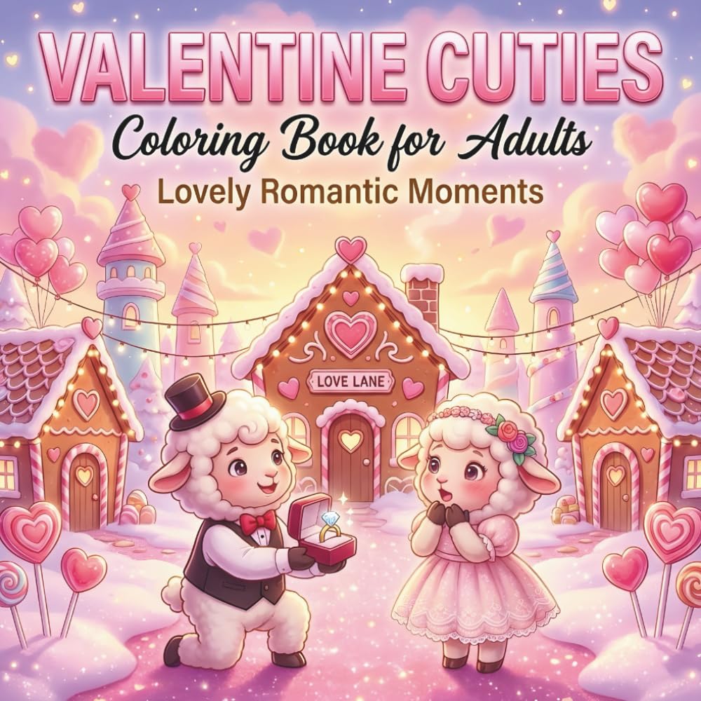 Valentine Cuties Coloring Book for Adults: Lovely Romantic Animal Couples, Cozy Valentine Scenes & Stress Relief Designs: 50 Adorable Kawaii Animals, ... Pages — Perfect Gift for Valentine’s Day
