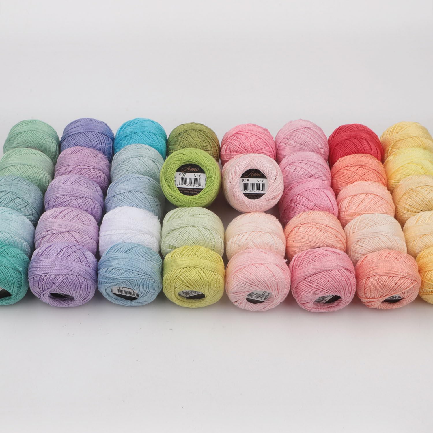 40 Colors Size 8 Double Mercerized Egyptian Long Staple Cotton Pearl Thread 5 Grams Ball Rainbow Color Embroidery Thread for Crochet Hardanger Cross Stitch Hand Embroidery (40E)
