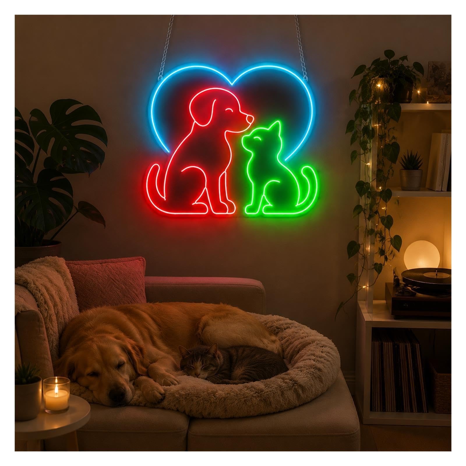 Insegna al Neon Insegna Al Neon Del Cuore Gatto Cane