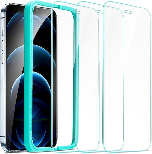 ESR Protector de pantalla de vidrio templado para iPhone 12 Pro Max (paquete de 3) Marco de fácil instalación Compatible con fundas Protector de