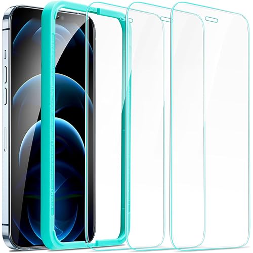 ESR 3 Pack for iPhone 12 Pro Max Screen Protector, 9H Hardness Tempered Glass Scratch Resistant with Easy Installation Frame compatible with iPhone 12 Pro Max 6.7", Case-Friendly