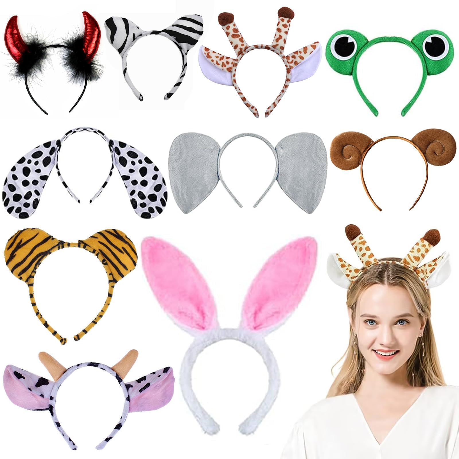 10 Pezzi Animali Orecchie Fasce, Fascia per Orecchie di Animale Cartone Animato, Fascia per Capelli in Maschera per Animali da Festa, Festa a Tema Compleanno Carnevale per Adulti per Bambini