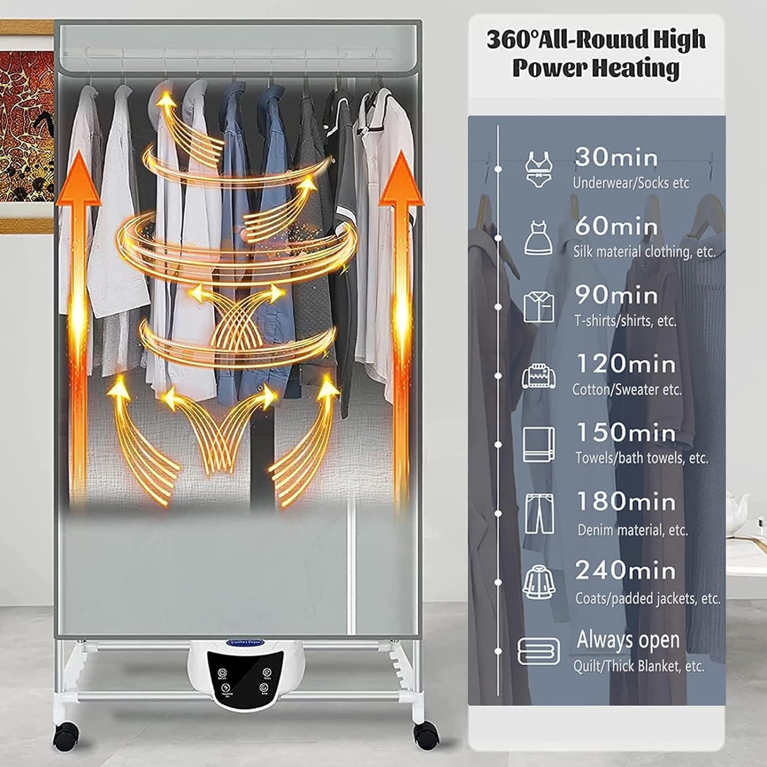 Foldable Electric Clothes Dryer Heated Drying Rack, 2300W Warm Air Drying Wardrobe Indoor Fast Drying Machine for Home, Dorms (Color : Gray)