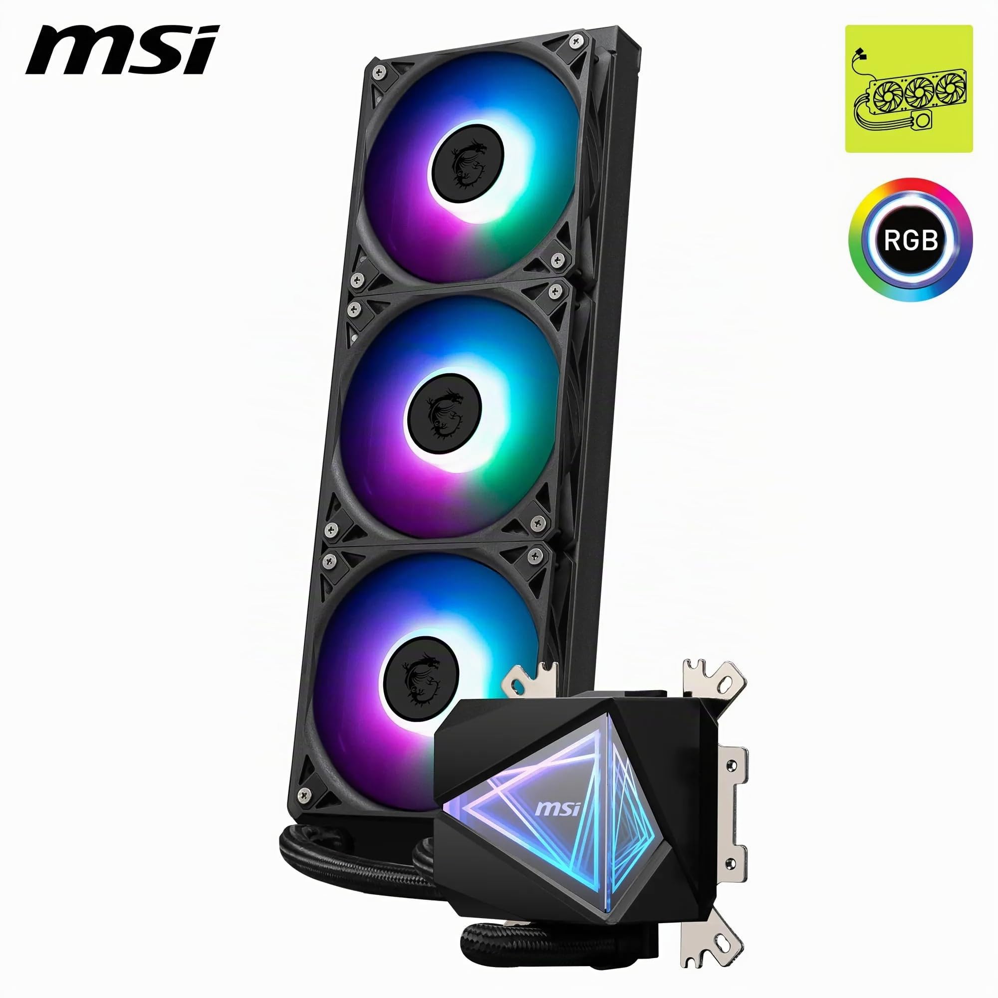 MSI MAG CORELIQUID I360 – Dissipatore a liquido AIO per CPU, piastra in rame maggiorata, water block a doppia camera, radiatore a flusso diviso, ventole LDB ARGB, compatibile con Mystic Light