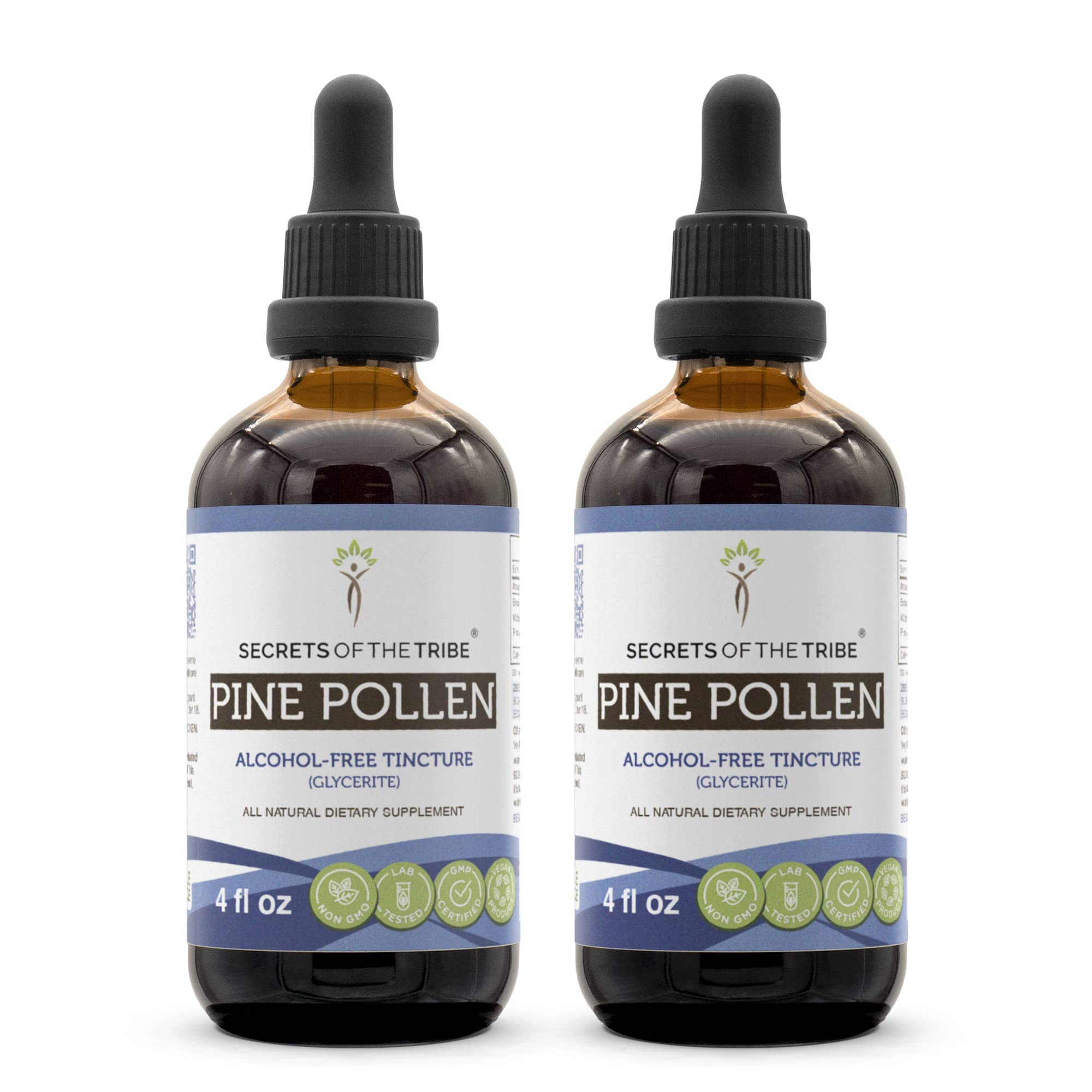 Secrets of the Tribe Pine Pollen Tincture Alcohol-Free Extract, Wildcrafted Pine Pollen (Scots Pine, Pinus sylvestris) Dried Pollen (2x4 FL OZ)
