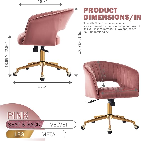 Pink Vanity Chair with Wheels, Criss Cross Velvet Vanity Chair with Back Modern Home Office Desk Chair Swivel Accent Chair for Bedroom Living Room