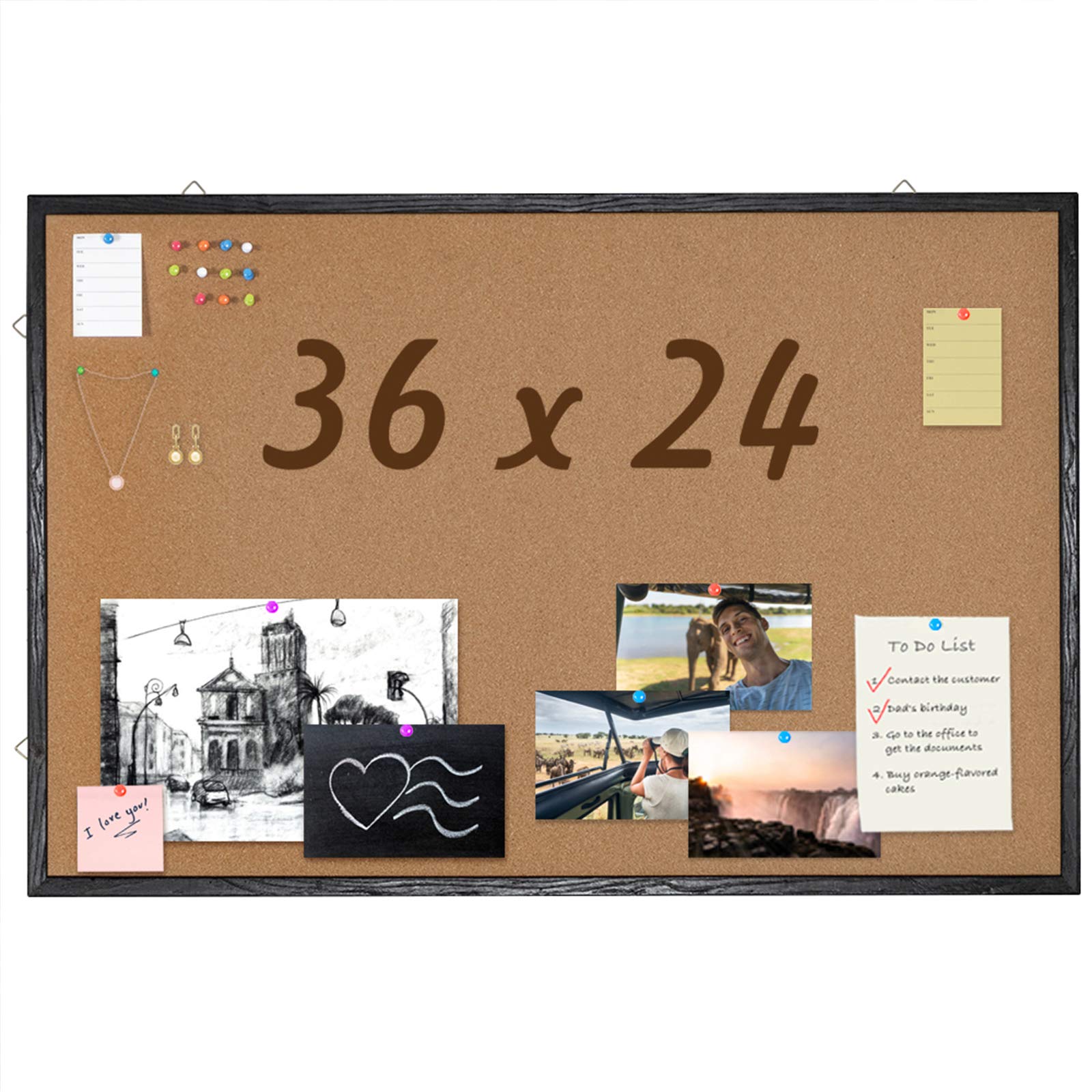 36 x 24 Corkboard with Black Wood Frame, Bulletin Board Wall Mounted Pin Board for Office, Home 36x24