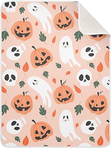 Manta de algodón con temática de Halloween, calabaza y fantasma, manta de algodón para bebés, manta ligera y suave para cuna, cochecito, manta de