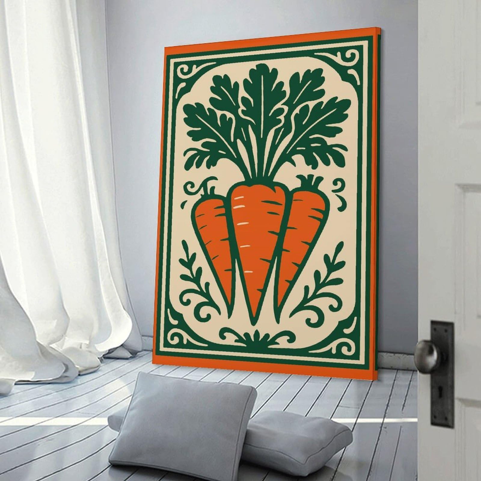 Junmoney Carrot Vegetable Art Nouveau Illustration Canvas Wall Decor, 24x36inch(60x90cm), for New Homes, Bedrooms Or Workspaces, Gift Idea for Housewarming And Birthdays