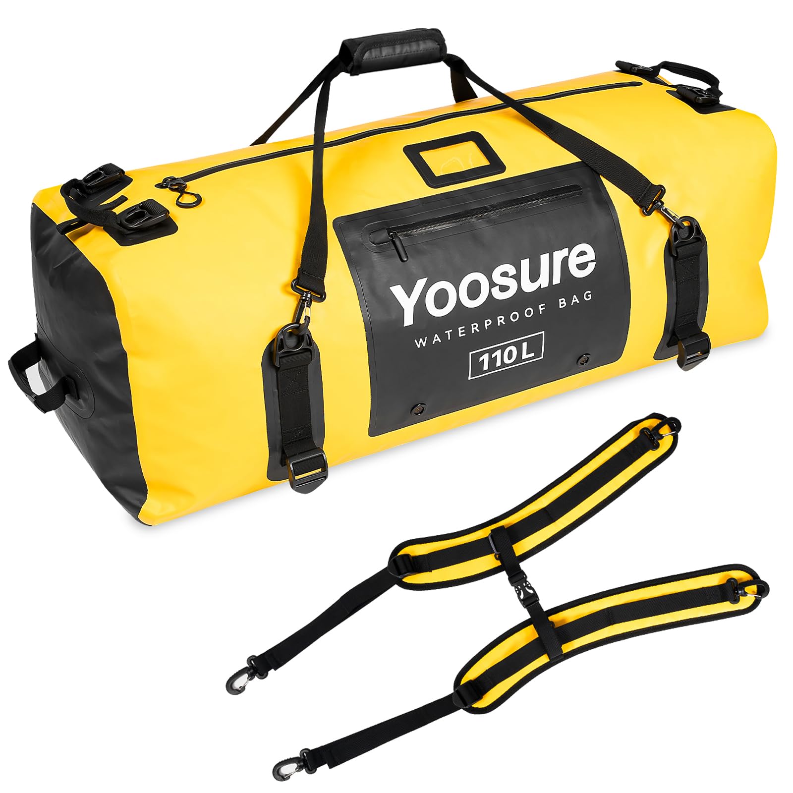 Airtight Zipper Waterproof Duffel Bag 110L- 700D PVC Dry Bag Extra Large Dry Bags with Straps&Handles for Camping Boating Kayaking Rafting Canoeing Gym Beach Car Roof Storage (Yellow)