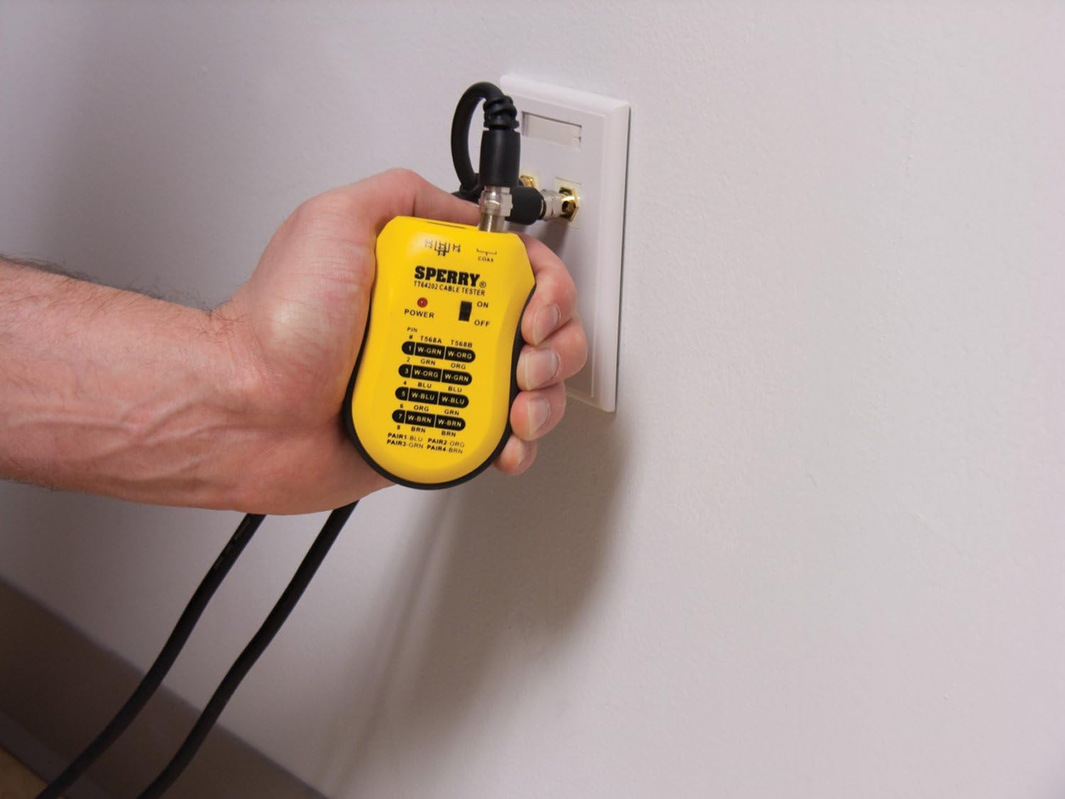 Sperry Instruments TT64202 Cable Test Plus, Coax & UTP/STP Cable Tester - Detects: Shorts / Miss-wires & Reversals, Wiring Reference Chart Included, 2 Pc. Kit, Yellow & Black