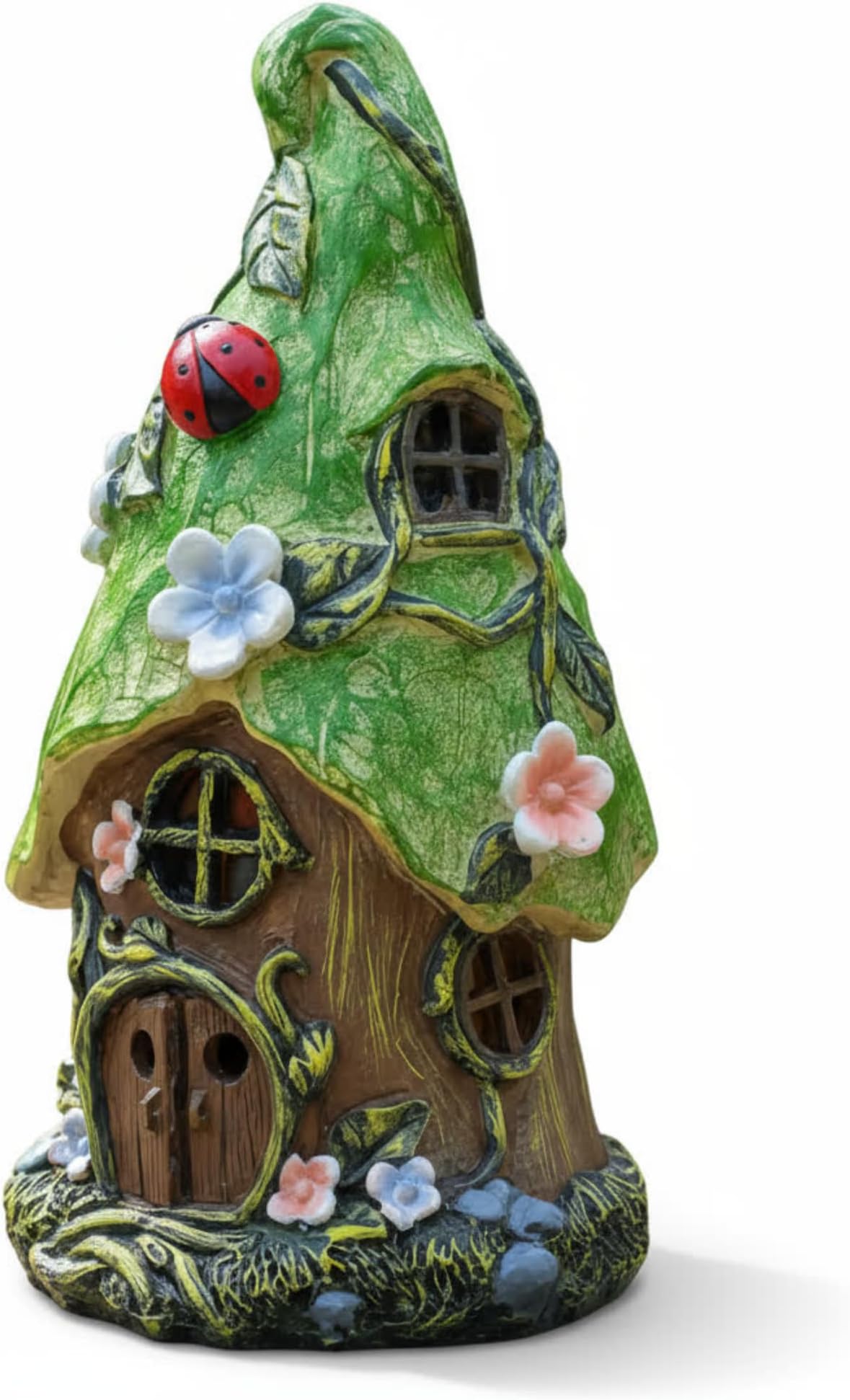The Enchanted Garden Solar Fairy House 22cm Green Roof Ornament – Hand-Painted Resin Decoration with Solar Light – Weatherproof Elf Pixie Statue – Magical Gift for Garden Lovers