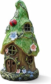 The Enchanted Garden Solar Fairy House 22cm Green Roof Ornament – Hand-Painted Resin Decoration with Solar Light – Weatherproof Elf Pixie Statue – Magical Gift for Garden Lovers