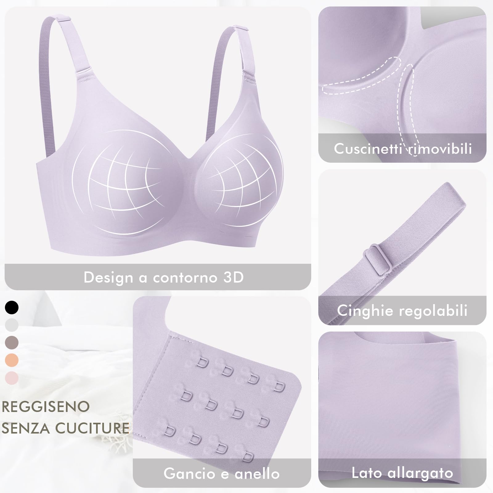 Ganado Reggiseno Senza Ferretto Donna Reggiseni Senza Cuciture Scollo a V Push Up Reggiseno Basic Comodo Imbottito