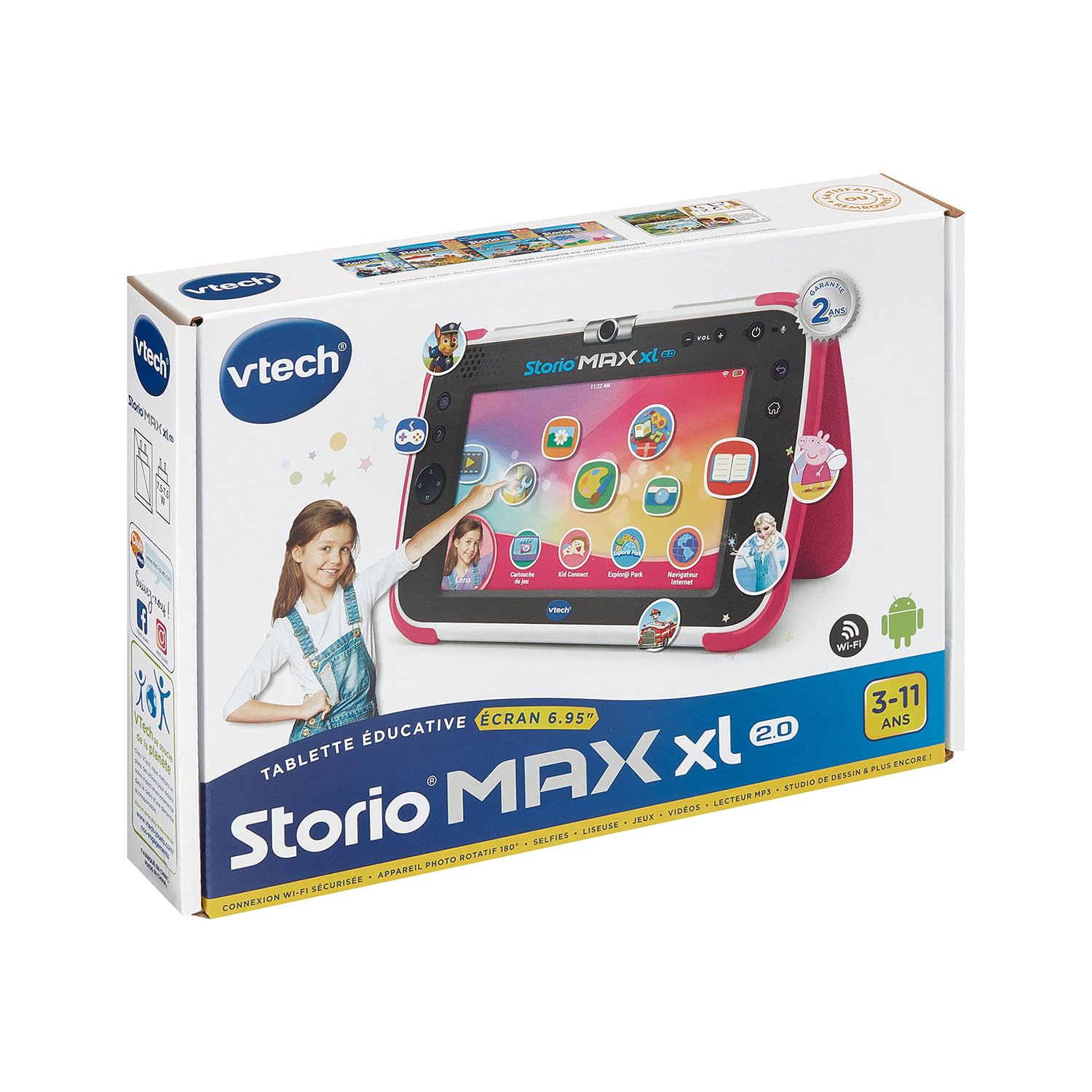 VTech Storio Max XL 2.0 Rose Tablette Enfants Tactile Éducative Grand Écran Couleur WiFi Android Appareil Photo Cadeau 3-11 Ans