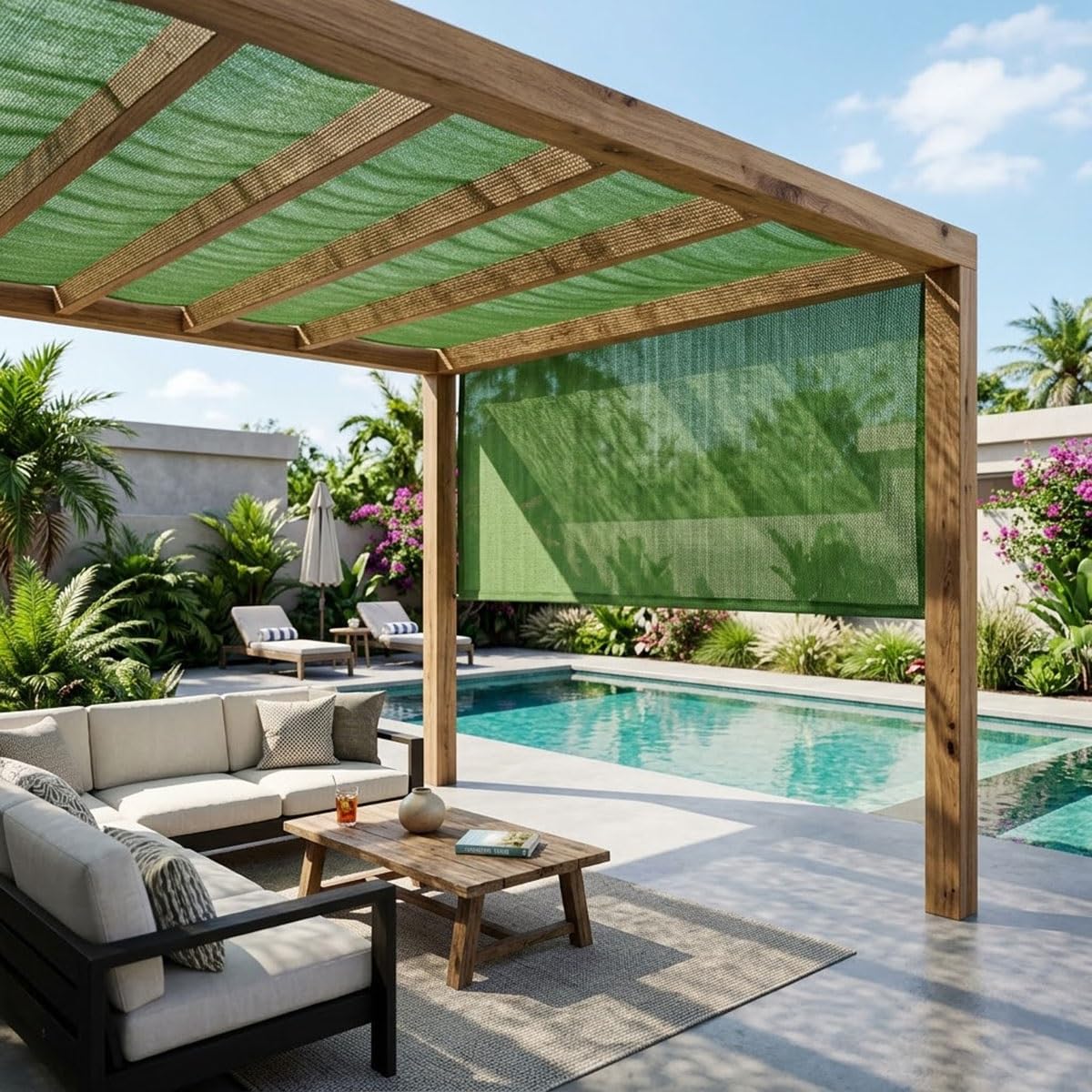 Malla de Sombreo 50% Verde Oscuro con Ojales, Red de Sombreado HDPE | Red de Sombra para Balcones, Transpirable Y Reforzada, Tela de Sombra Anti-UV para Jardín(6 x 8m (19.7 x 26.2ft))