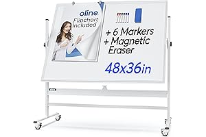 Oline Mobile Whiteboard 48 x 36" Inch Height Adjust Rolling Chalkboard