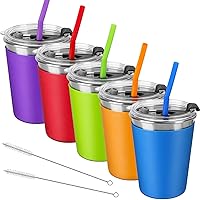 Vermida 12oz Stainless Steel Kids Cups with Lids & Straws - Leakproof Sippy Tumblers 5 Pack for Toddlers, School & Travel