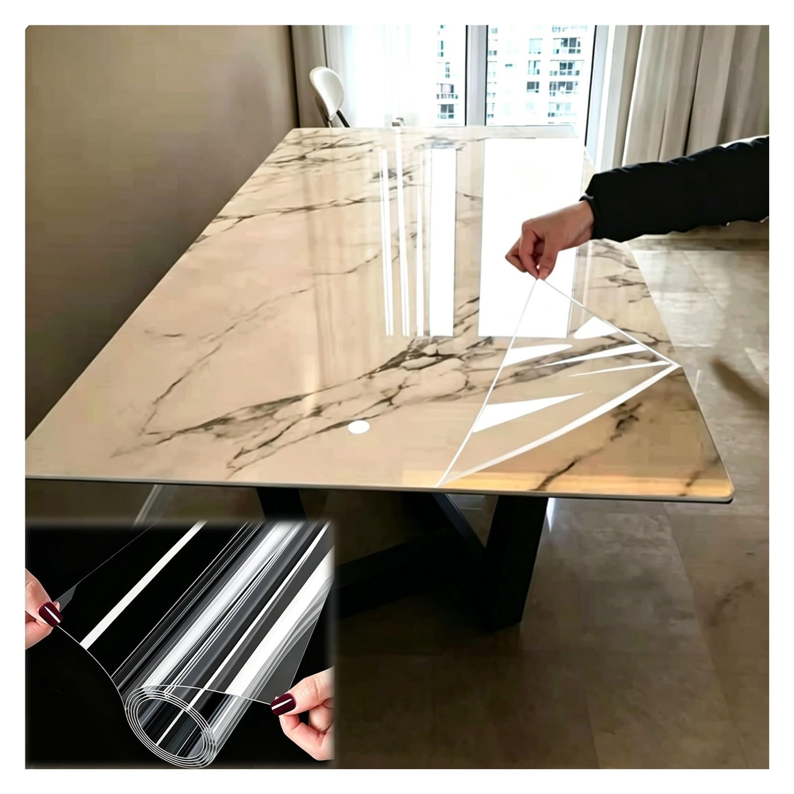 transparent klebefolie selbstklebende Klarsicht-Schutzfolie Aus TPU Für Esstische Aus Holz/Marmor, 60 X 100 Cm / 90 X 150 Cm, Ölabweisende Matte, Wohnzimmer-/Couchtischfolie(80x210cm/31.5x82.7in)