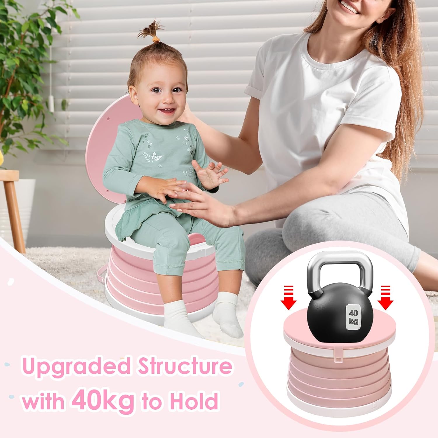 2026 Upgraded Portable Potty Chair for Toddlers with Splash-Proof Design, Foldable Travel Potty with Bag & 30 Refills - Kids Toilet for Car, Camping, Indoor - Easy Clean Baby Potty Training Seat(Pink)
