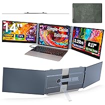 SMISEACOW Monitor portatile per laptop,Ultrasottile e leggero,14″FHD 1080P S8 Ultra Triplo Schermo PC Portatile,Plug & Play tramite cavo singolo,adatto da 13-17″,compatibile con Windows, Mac, Linux