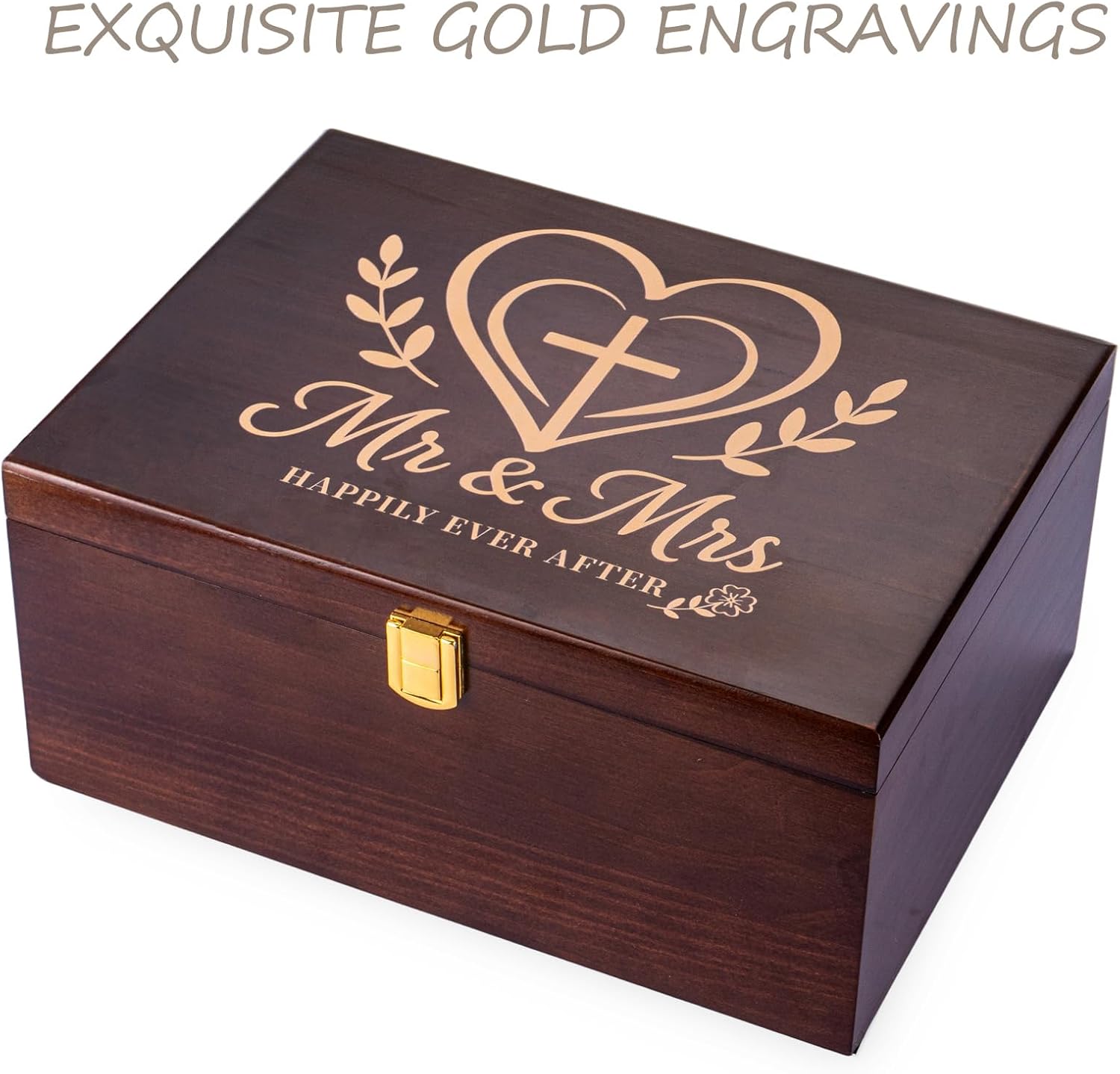 Larger Wooden Wedding Memory Keepsake Boxes With Hinged Lids and a photo frame inside the lid Bridal Shower Gifts - Engagement Gifts for Couples Newlyweds Mr Mrs Couple Bride Gift - 5.3“*8.6”*11.7“
