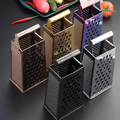 Miniatura 4 de Rallador de caja para cocina, rallador de quesos de 4 caras, acero inoxidable negro para queso, papa, pelador de zanahorias y rebanador, accesorios