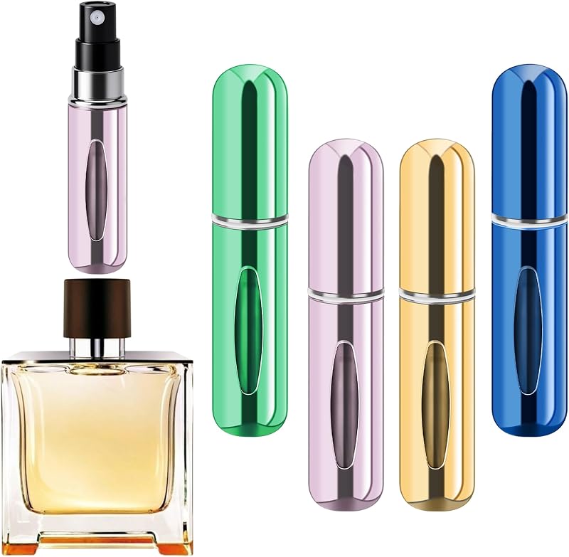 Frasco atomizador recarregável para perfume forebile, alumínio, 5 mL, Pacote com 4