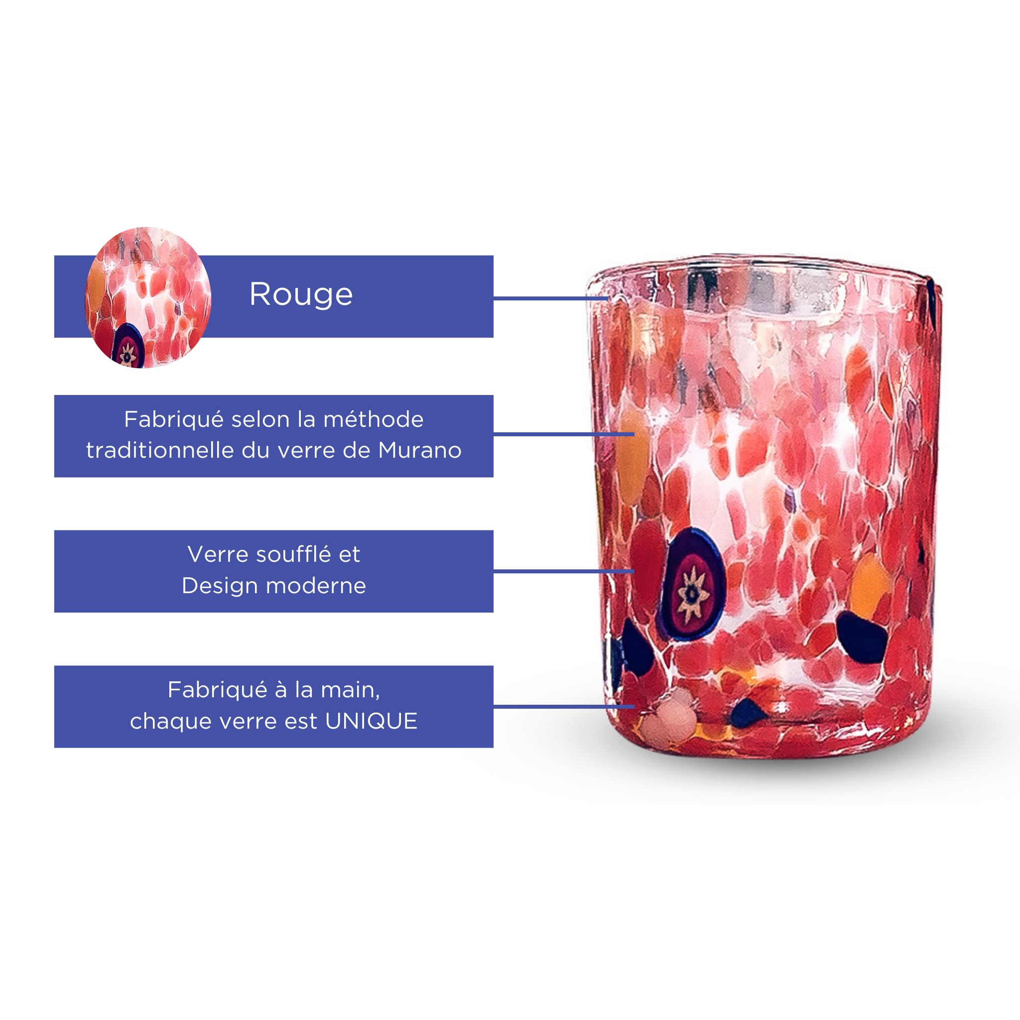 Gocce di Murano Lot de 6 verres à liqueur Shot précipitations arc-en-ciel fabriqués à la main selon la tradition des artisans de Murano colorés emballage verres élégants et précieux fabriqués en
