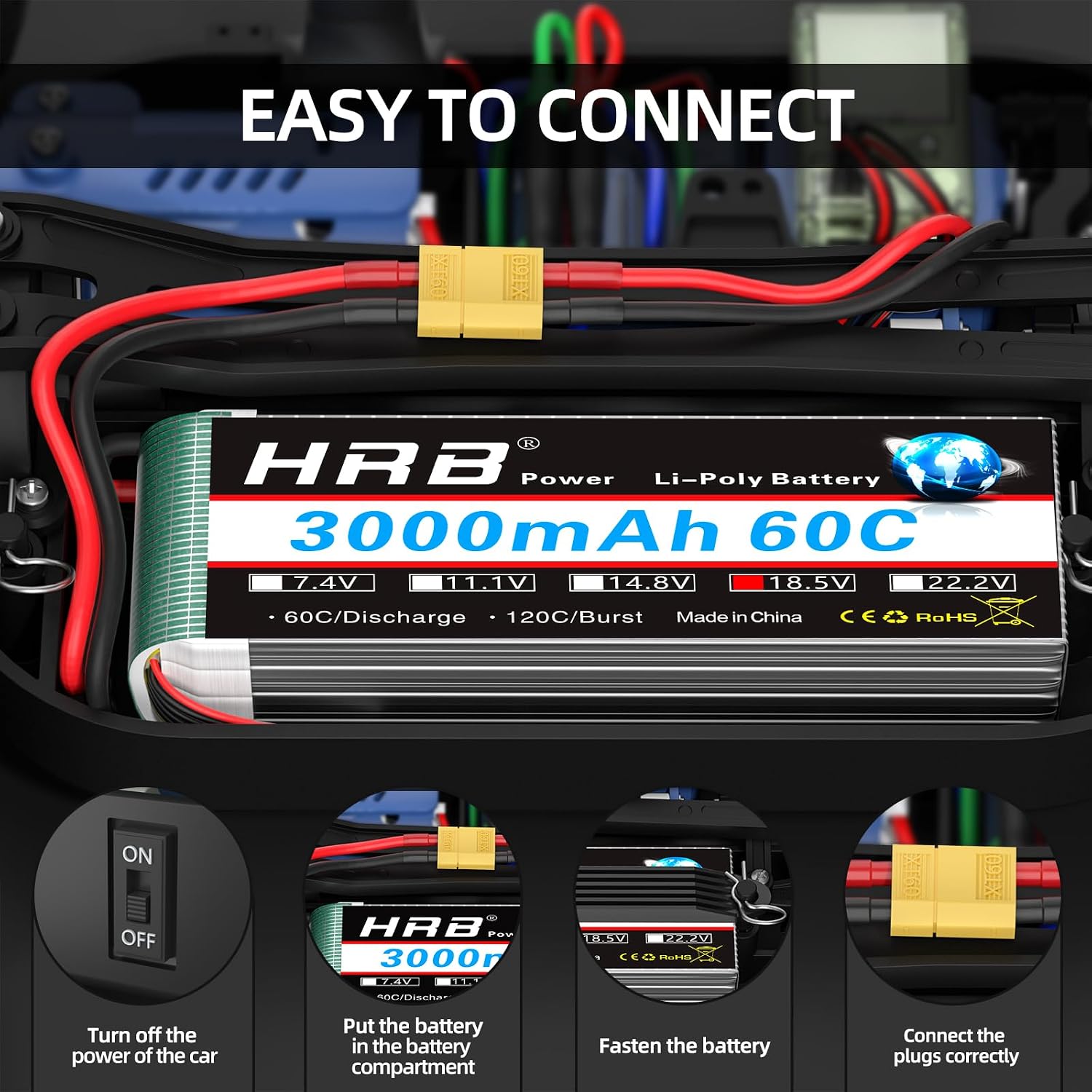 HRB 5S Lipo Battery XT60 3000mAh 18.5V 60C RC Lipo Battery Compatible with RC Car RC Plane RC Truck RC Boat
