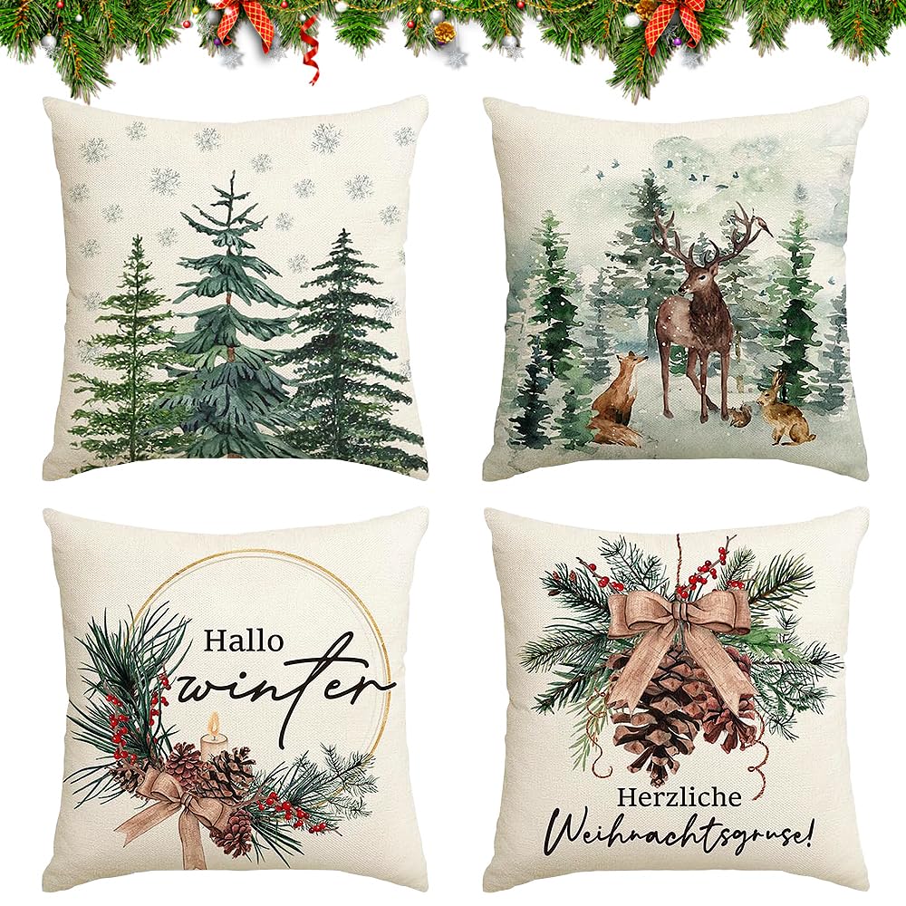 HIQE-FL 4 Piezas Funda de Cojines Navideño,50x50cm Fundas para Cojines de Sofa,Funda de Cojines Navideño,Fundas Navideñas