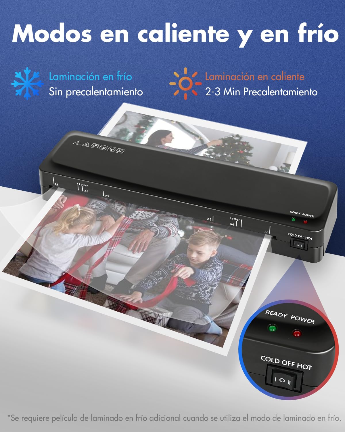 Plastificadora A3 Máquina de Laminadora, Fría de calentamiento con cortador de Papel, 5 en 1 plastificadora A3 portátil para hogar/oficina/escuela