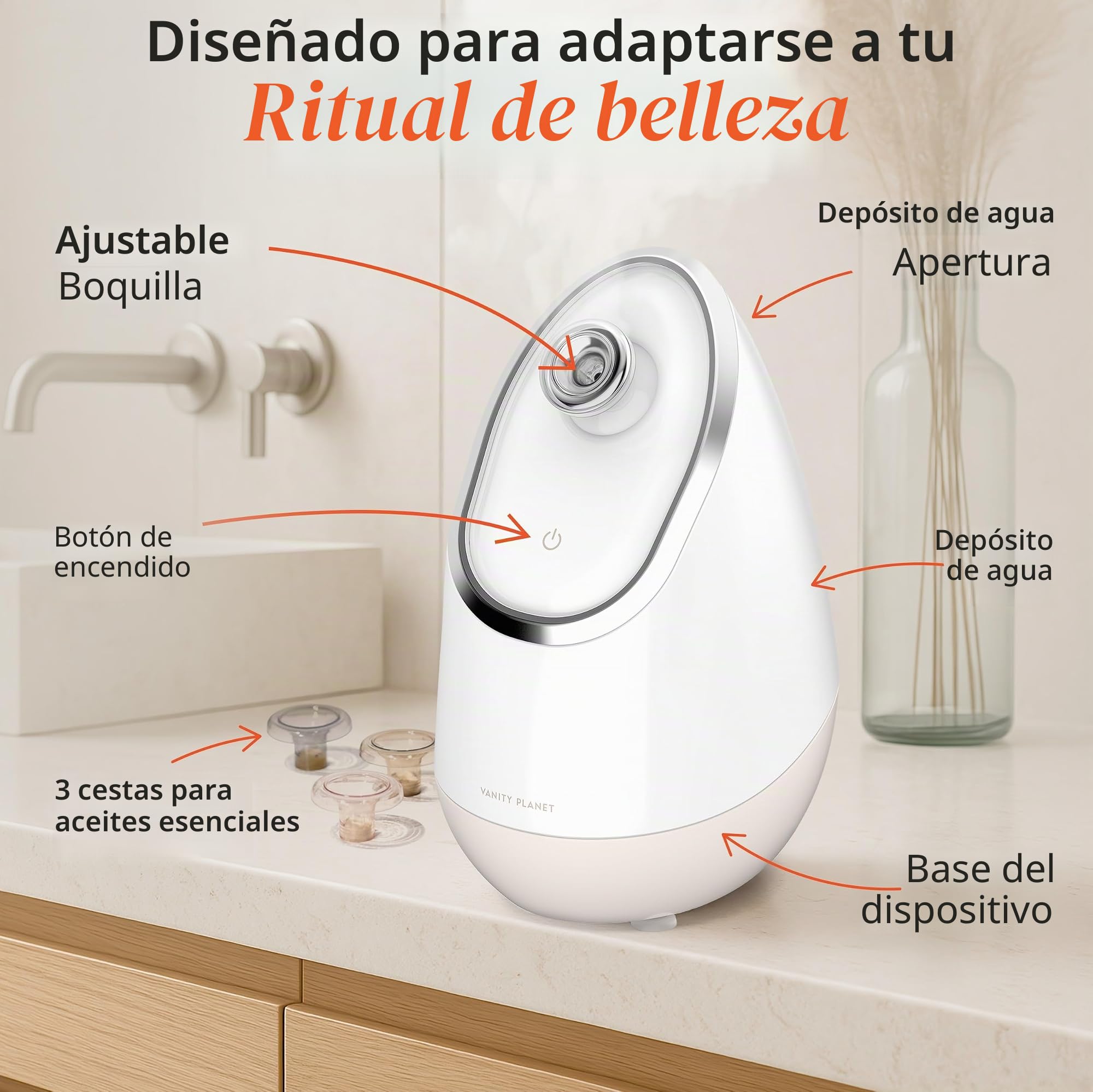 Vanity Planet VP59321-5200 Vanity Planet Aera vaporizador facial iónico, Beige, 1.00[set de ]
