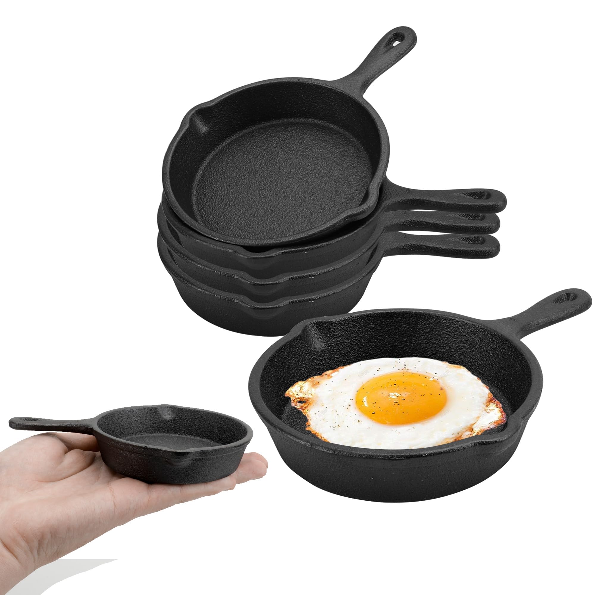 WENLISELL 4 Pack Mini Frying Pan, 4 inch Mini Cast Iron Skillet with Double Drip-Spouts, Small Egg Skillet Metal Pans for Oven, Stove, Grill