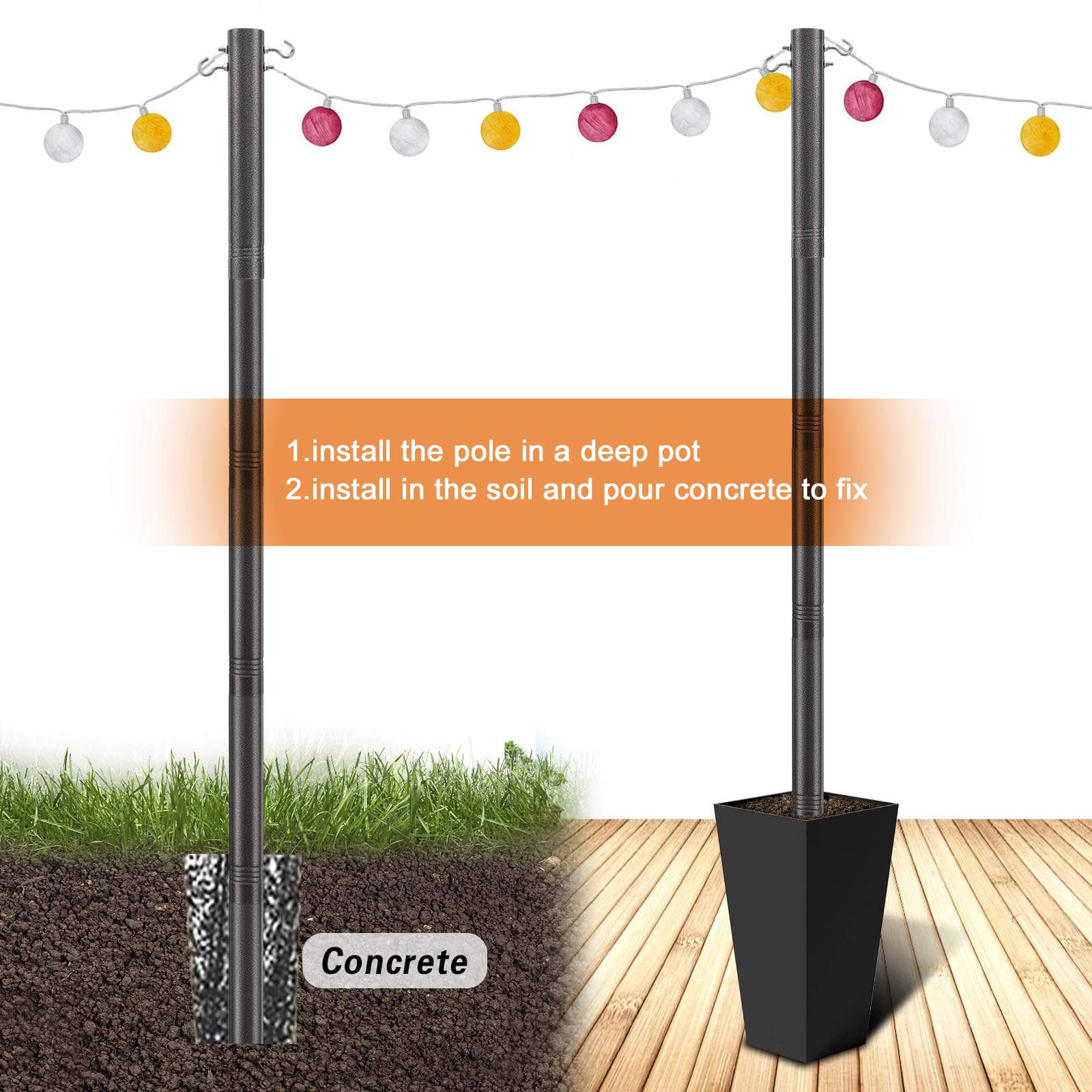 Kit de bastones de sombra, 63 mm de grosor, para exteriores, para jardín (color gris, 9 pies)