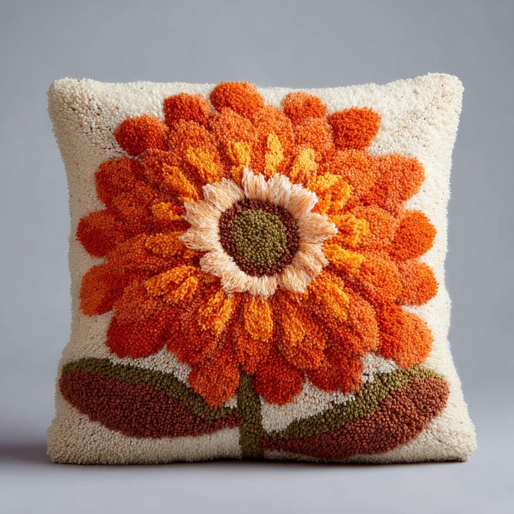 Taxpy DIY Rug Pillow Cover Latch Hook Cushion Kits, Flowers Needlework Pillow Cover Sofa Cushion Rug Making Kits,17x17inch