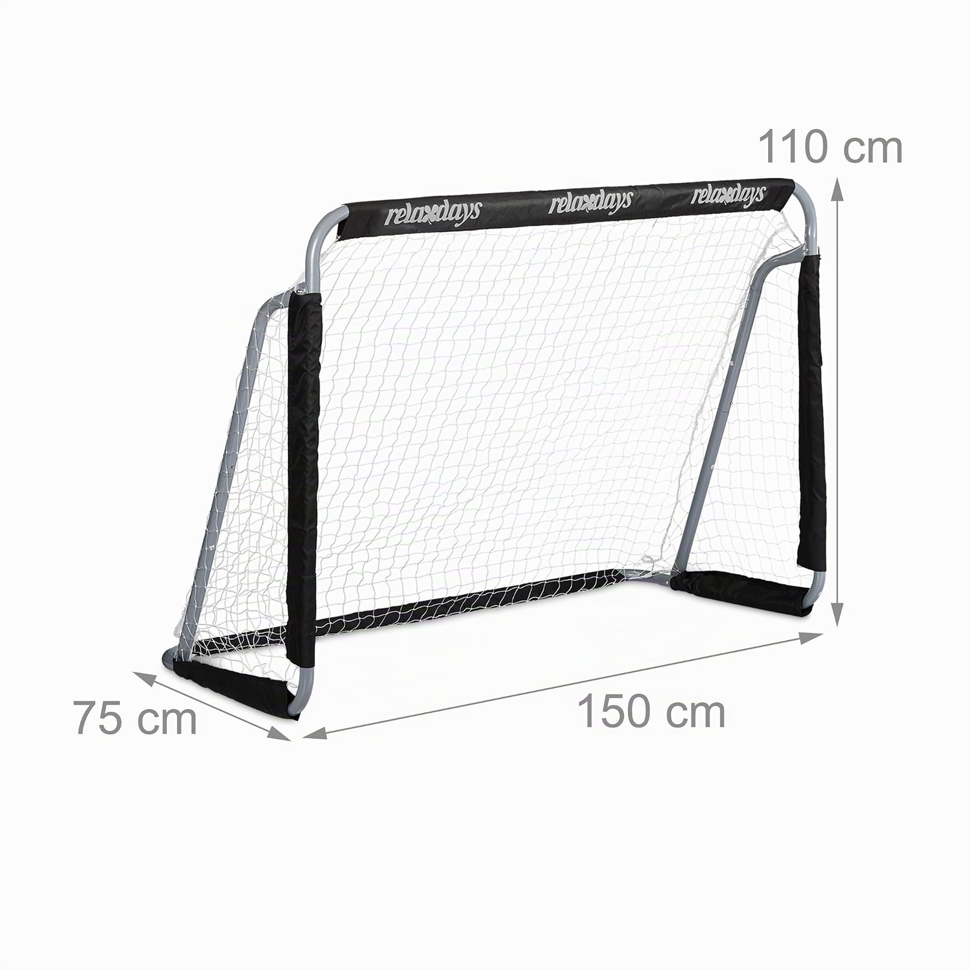Relaxdays But de Football, Lot de 2, Enfants et Adultes, HLP : 110 x 150 x 75 cm, métal, Cage Stable pour Foot, Noir