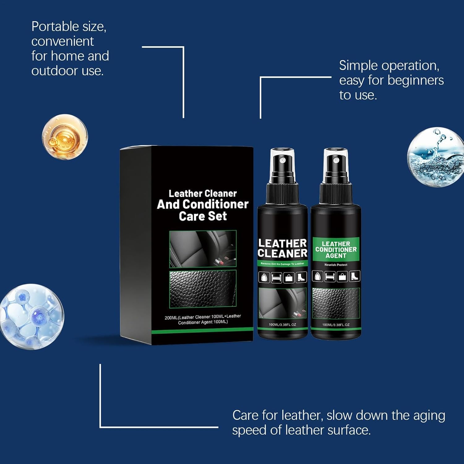 Leather Cleaner and Conditioner Kit, Upholstery Detailing Restore Set, Allins-1 Leather Care Formula with Conditioning and Protection, Smooth Restoration System, Multi-Layer Maintenance Product Use