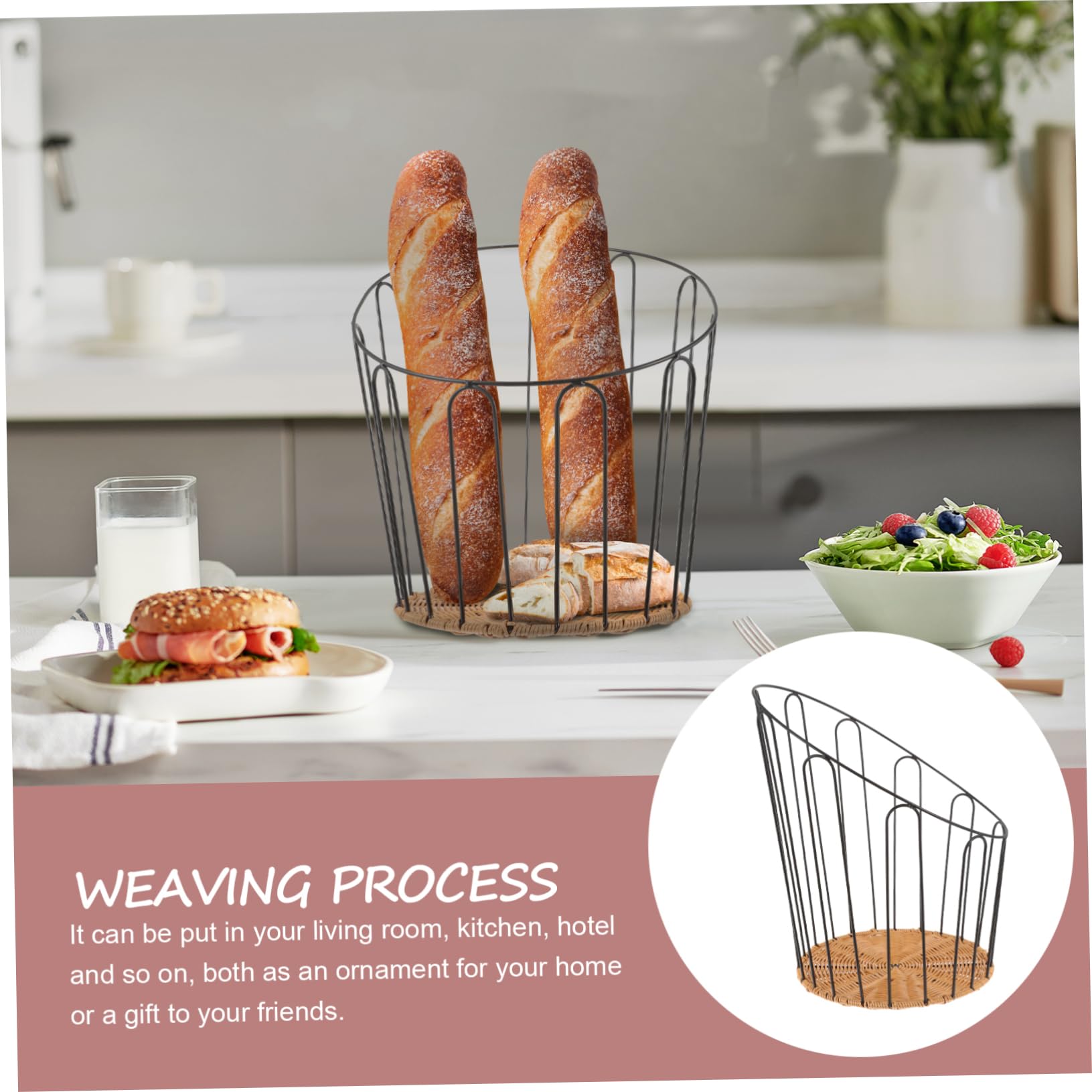 Cabilock Woven Iron Bread Basket for Serving Decorative Food Storage Versatile Basket for Breads Snacks and Desserts Non- Safe Material for Kitchen Counter