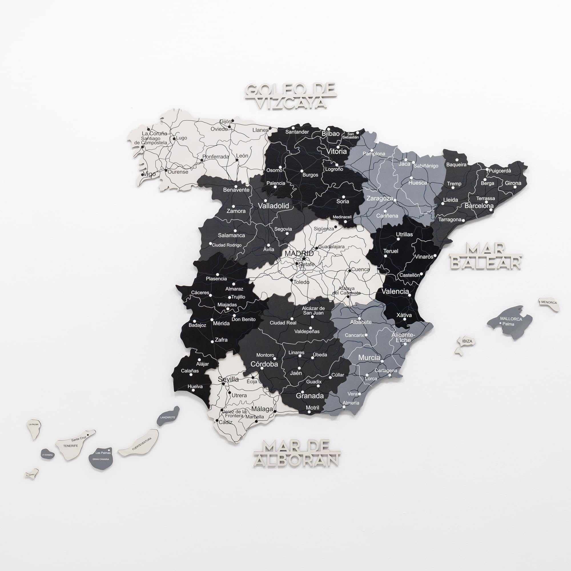 Enjoy The Wood 3D Wooden Spain Map for Wall Decor - Handmade Wooden Wall Art Travel Map of Spain with Pins - Any Occasion Gift Idea - Unique Spain Décor for Home or Office (Nordik, XL)
