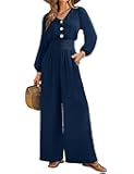 Womens Jumpsuits Long Sleeve V Neck Dressy Casual 2025 High Waist Romper Wide Leg Pants One Piece Outfits