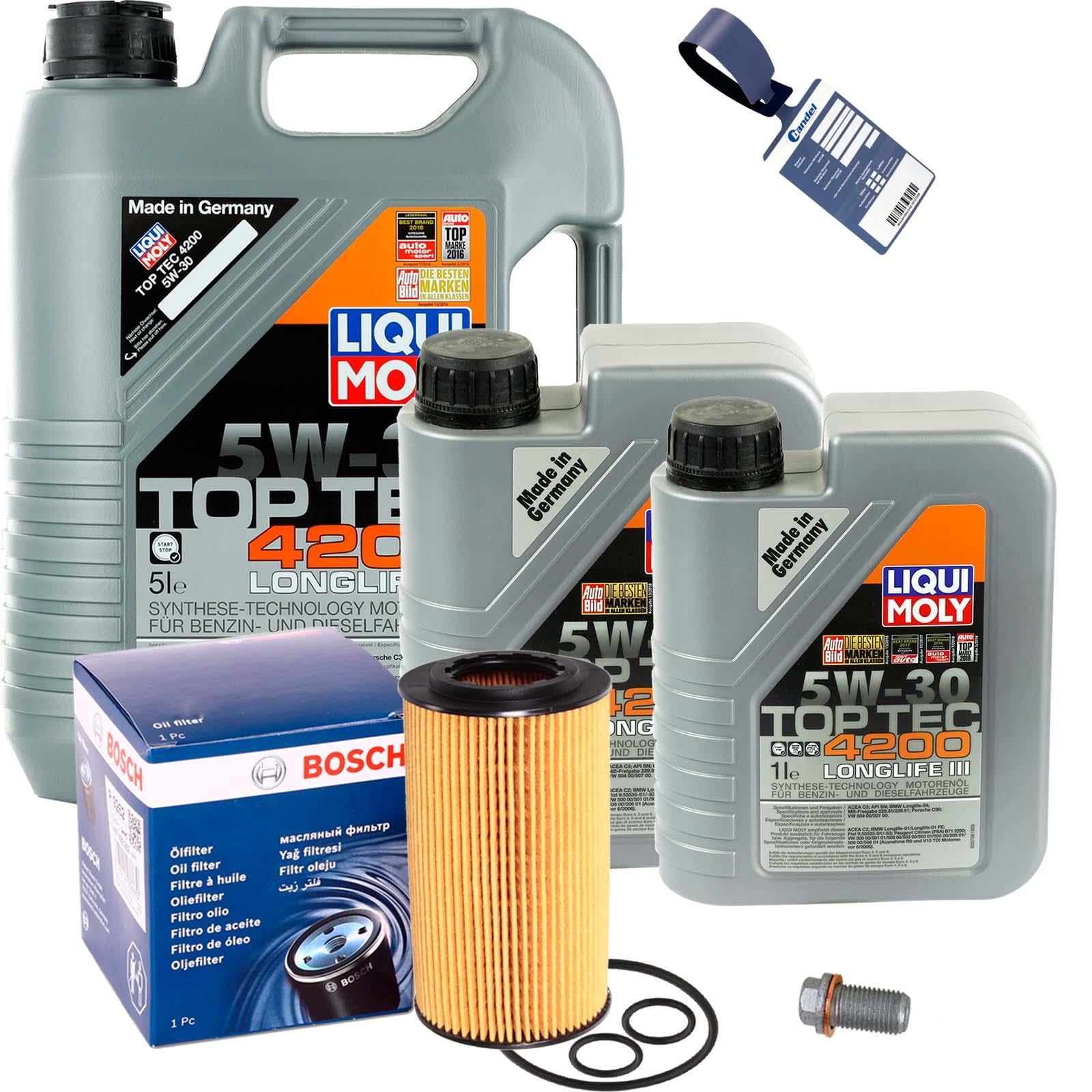 Ölfilter Set+Top Tec 4200 5W30 | F 026 407 112 + Liqui Moly 5W30 passend für Cdi W176 W246 W205 W212 X204