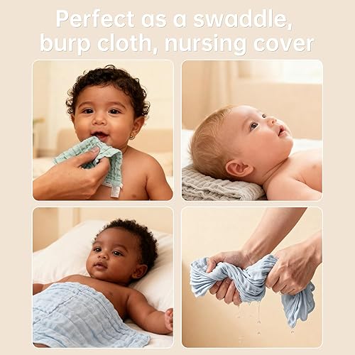 Miniatura 3 de Paquete de 6 paños de baño para bebé, 12 x 12 pulgadas, extra absorbentes y suaves, paños de lavado para recién nacidos, bebés y niños pequeños,