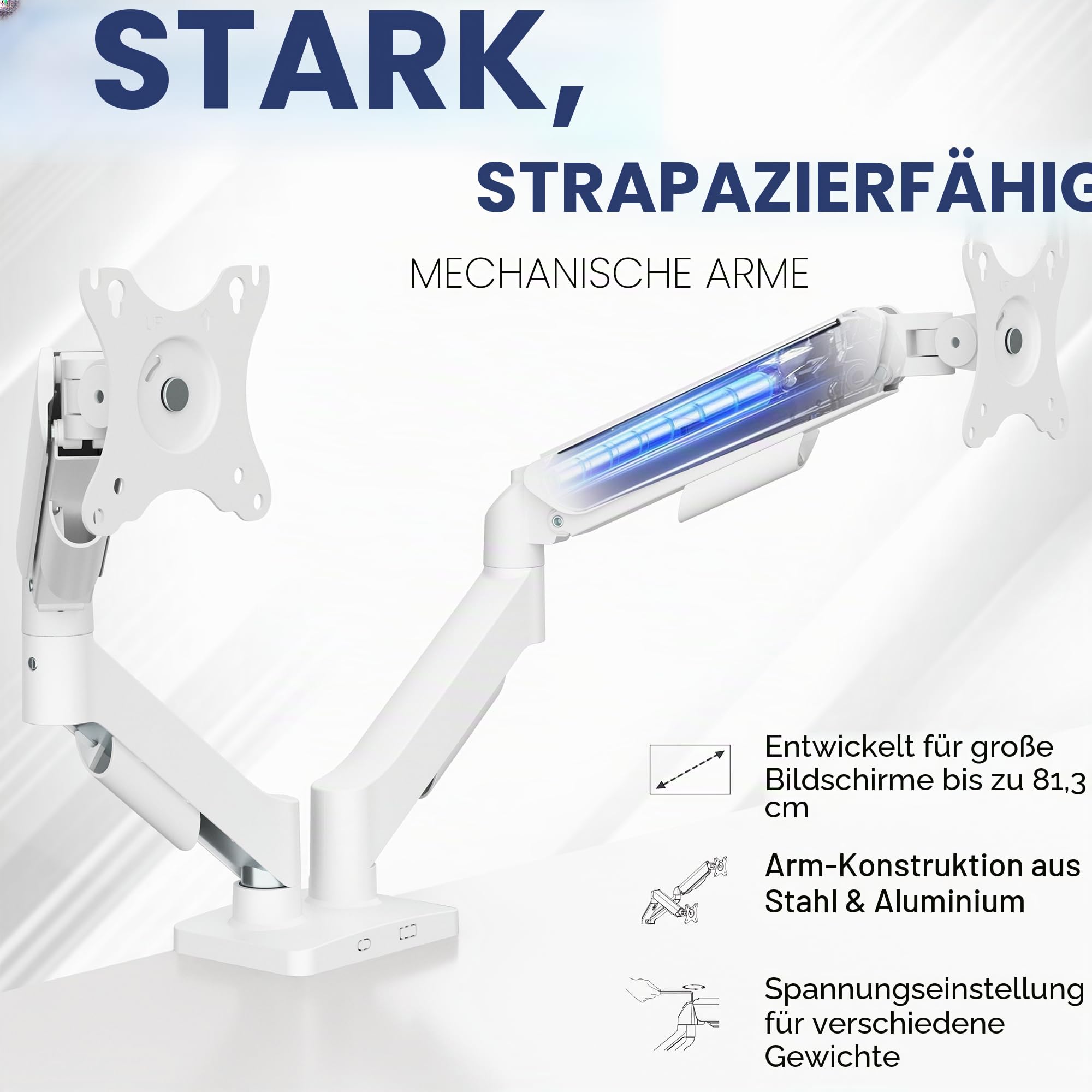 VIVO STAND-V002OW Dual-Monitor bis zu 81,3 cm (32 Zoll) und 9 kg pro Bildschirm, mechanische Arm-Schreibtischhalterung, Gelenk-Gegengewicht, VESA-Ständer, klassisch, Weiß
