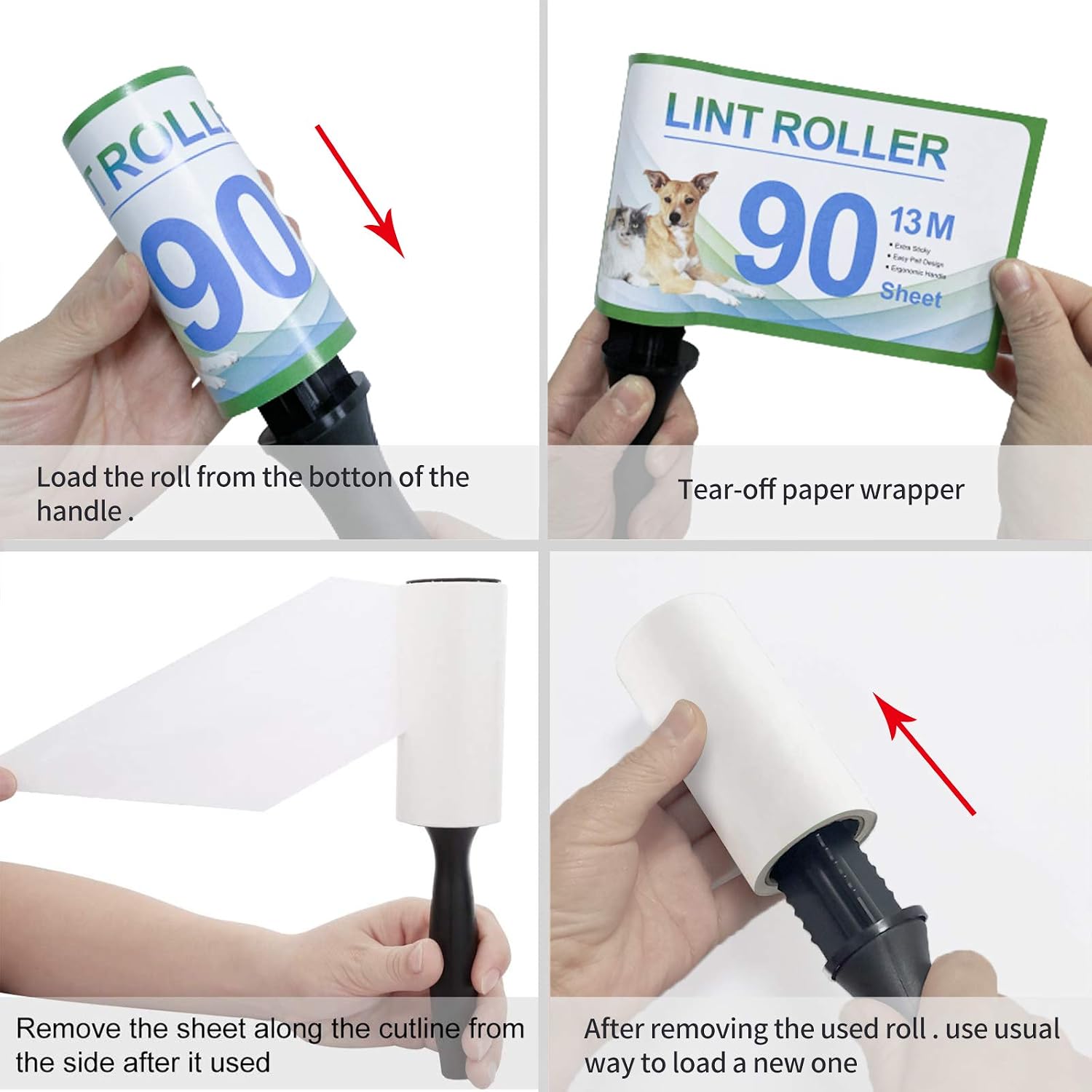 DHMAKER, Extra Sticky Lint Rollers for Pet Hair, Value Pack with 2 Rollers and 4 Refills (90 Sheets per Refill, Total 360 Sheets)