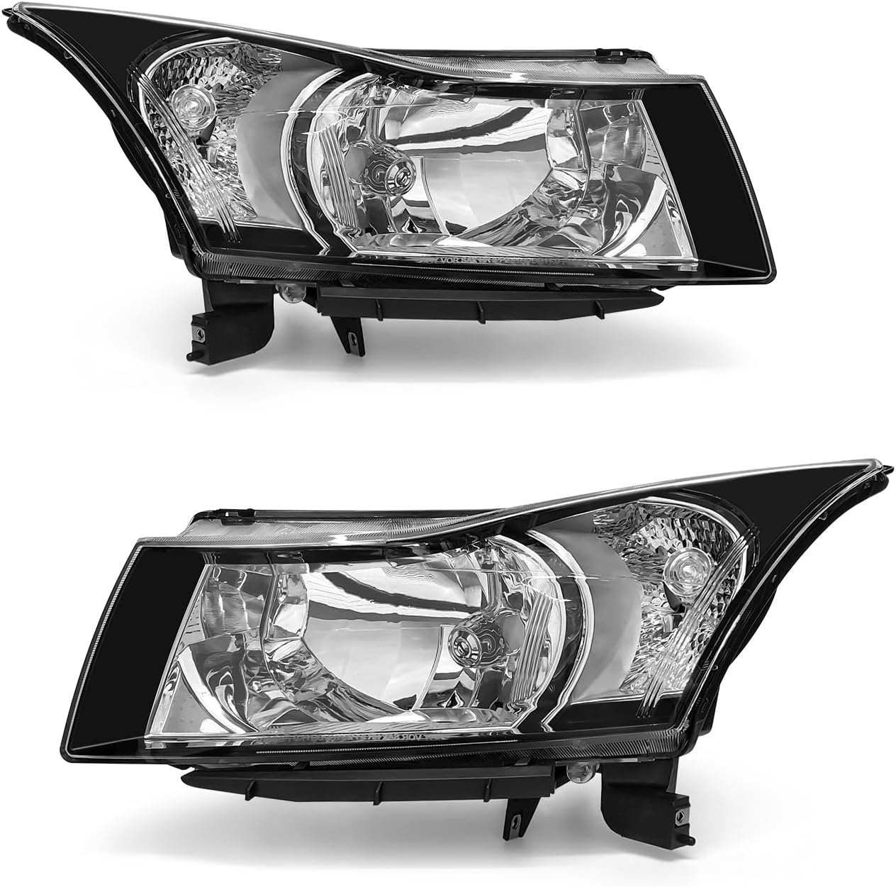 Compatible with Chevy 2011-2015 Cruze LS/LT/LTZ Black Housing Headlight Assembly fit 2016 Cruze Limited Matte Clear Lens Headlamp Replacement Driver and Passenger Pair（W/O Bulbs）