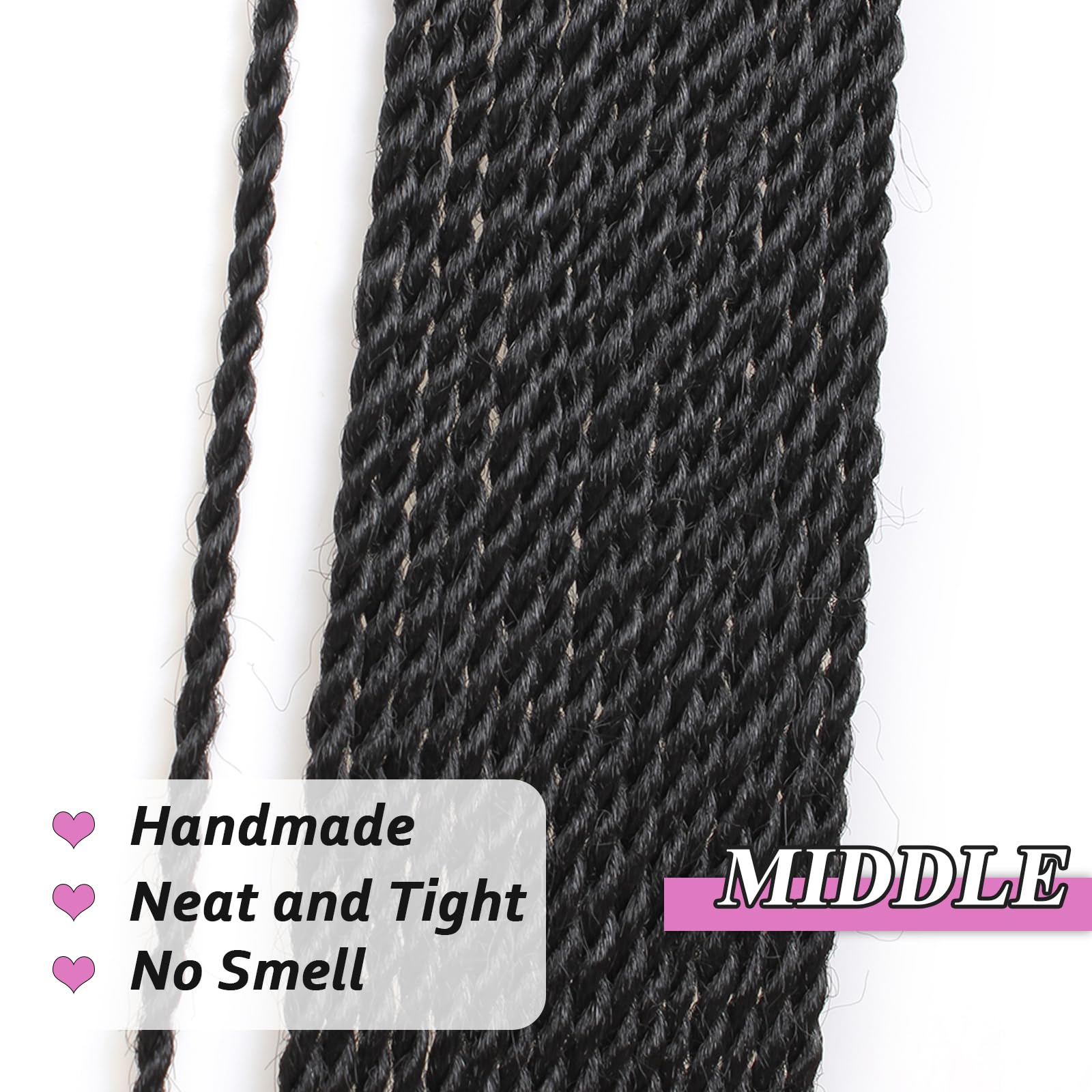 Samtress 18 Inch 8 Paks Mini Senegalese Twist Crochet Hair Black Prelooped Crochet Hair Synthetic for Women Hot Water Setting Crochet Twist Braids Hair 25strands/pack (#1B) - Image 4