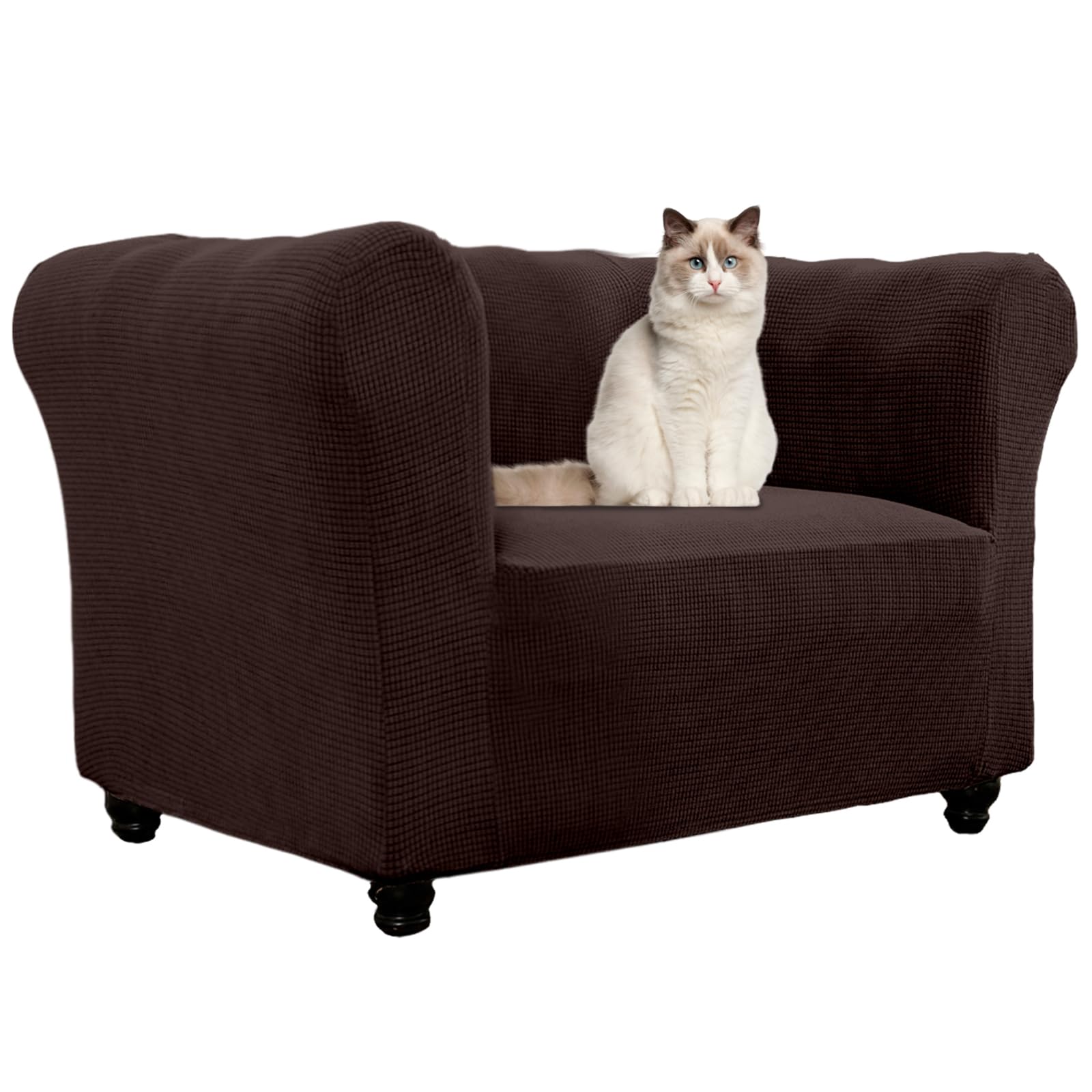 Housse d'accoudoir extensible et antidérapante marron pour canapé Chesterfield 1 place