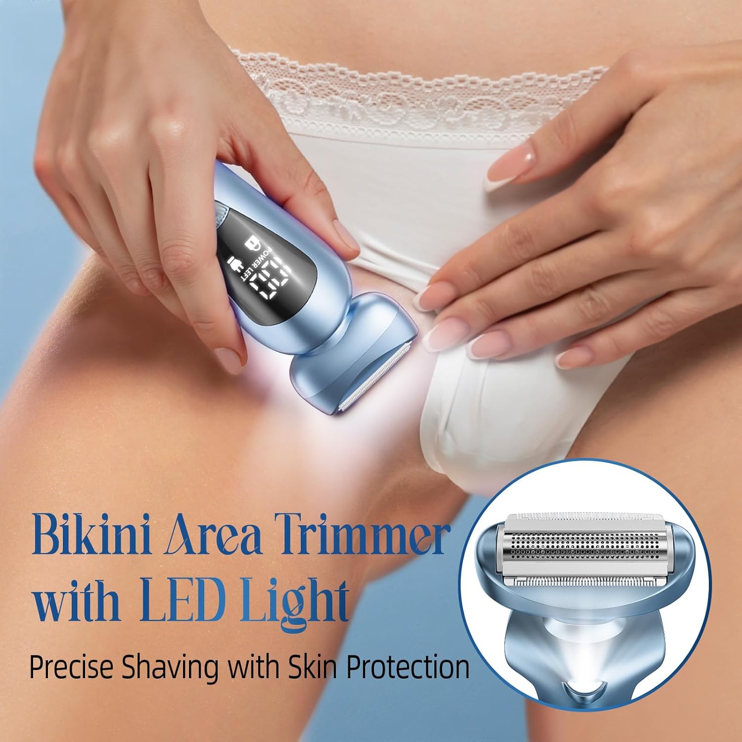 rategist Cordless Electric Razors for Women: Rechargeable Painless Bikini Trimmer for Body Hair - IPX7 Waterproof Shaver with LED Display for Face/Underarm/Leg Deep Blue - Image 4