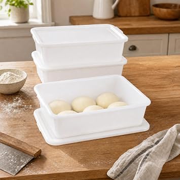 3 Pack Pizza Dough Proofing Container, Sourdough Rising Box | Food Storage Containers with 13L Capacity, Bread Proofing Box, White